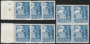 FRIMÆRKER DANMARK | 1937-40 - AFA 215a - Karavel - 30 øre blå Type II x 10 stk. - Postfrisk